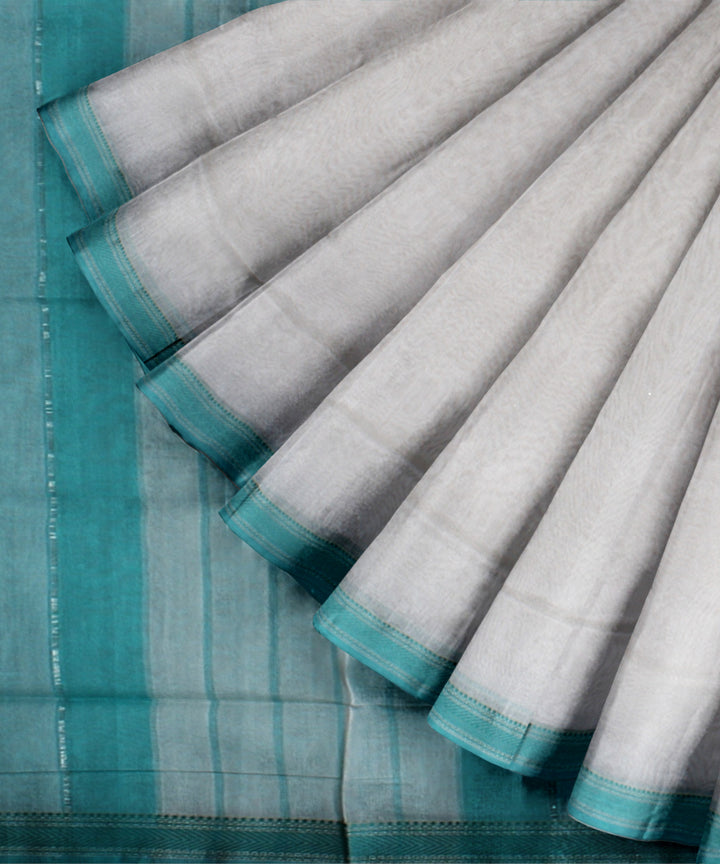 Offwhite green handloom maheshwari cotton silk saree