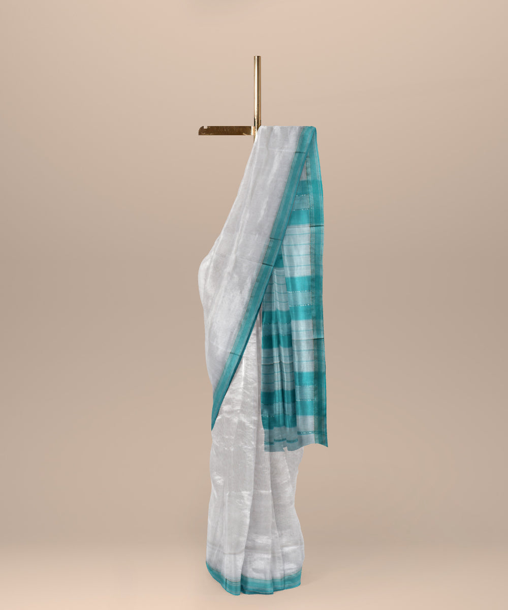 Offwhite green handloom maheshwari cotton silk saree