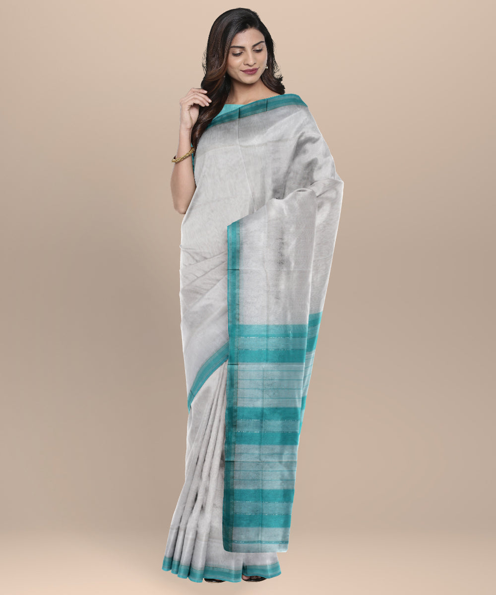Offwhite green handloom maheshwari cotton silk saree