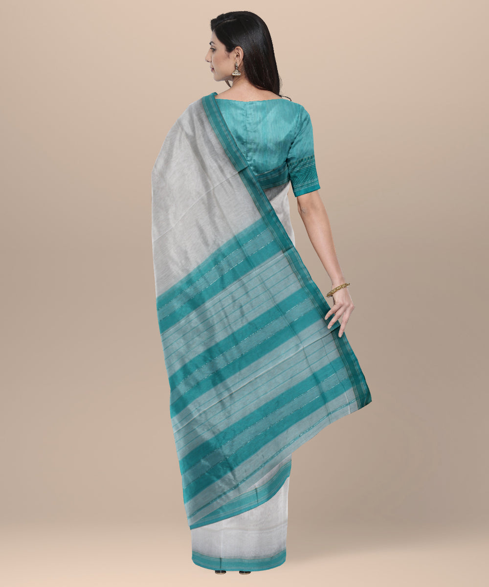 Offwhite green handloom maheshwari cotton silk saree