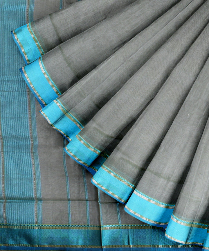 Grey maheshwari handwoven cotton silk saree