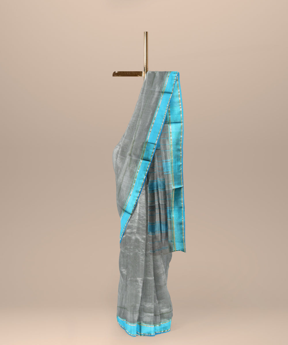 Grey maheshwari handwoven cotton silk saree