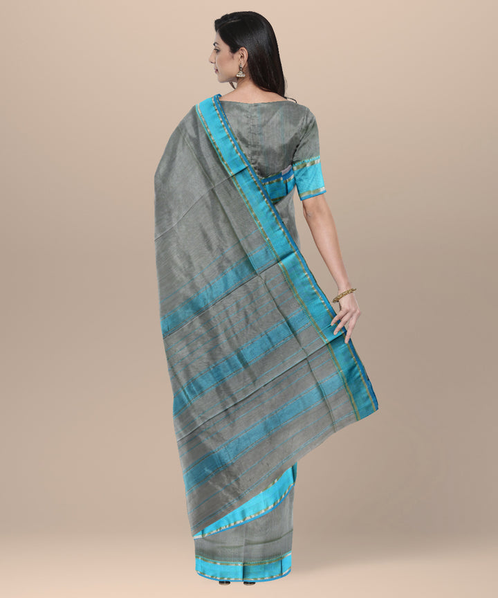 Grey maheshwari handwoven cotton silk saree