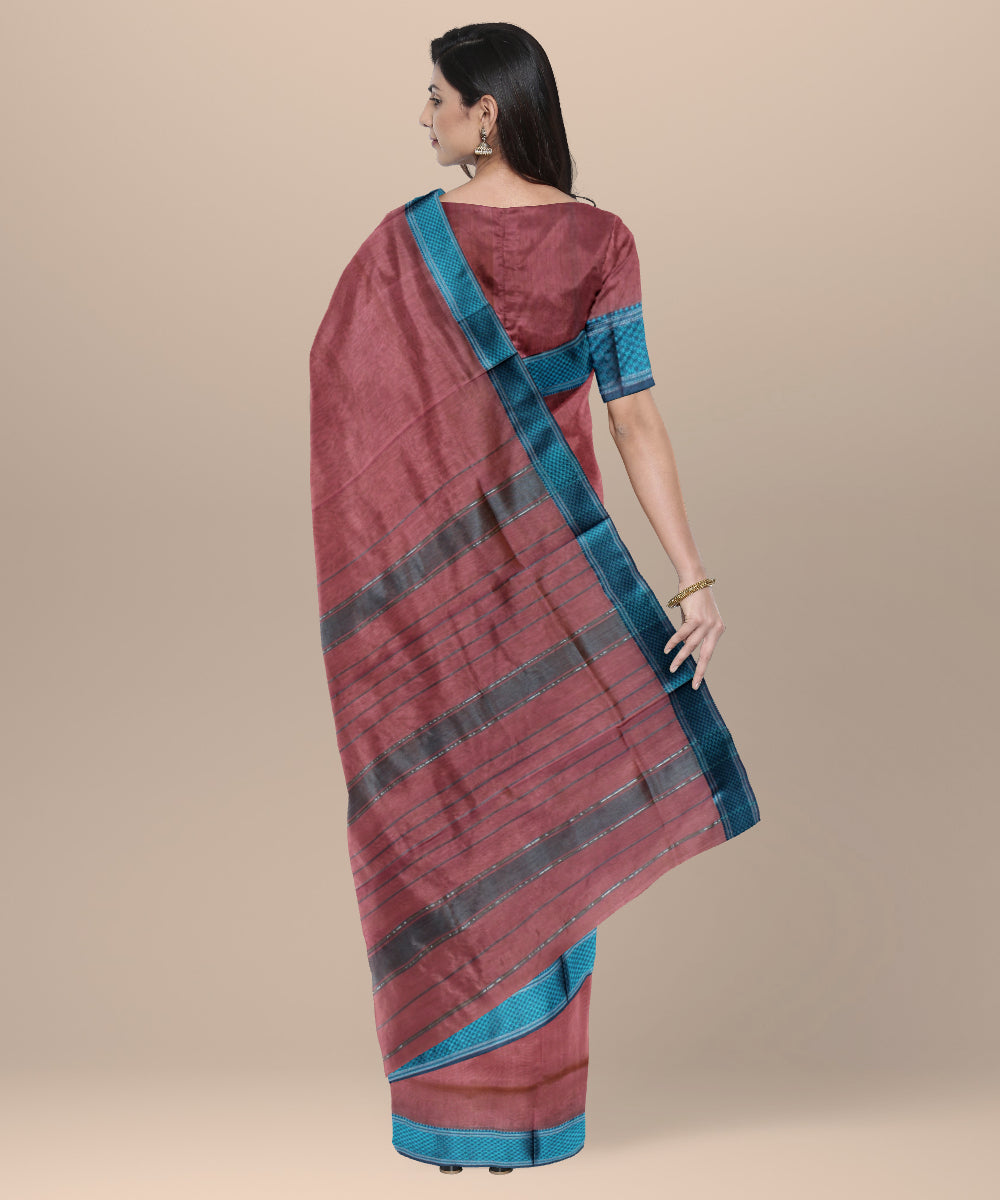 Peach handloom cotton silk maheshwari saree