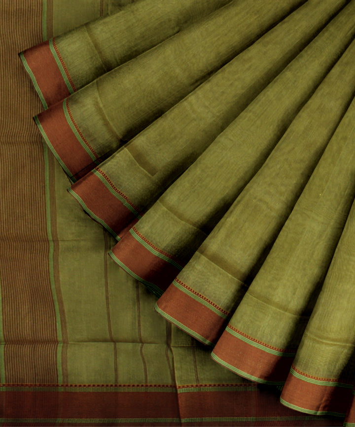 Olive handloom maheshwari cotton silk saree