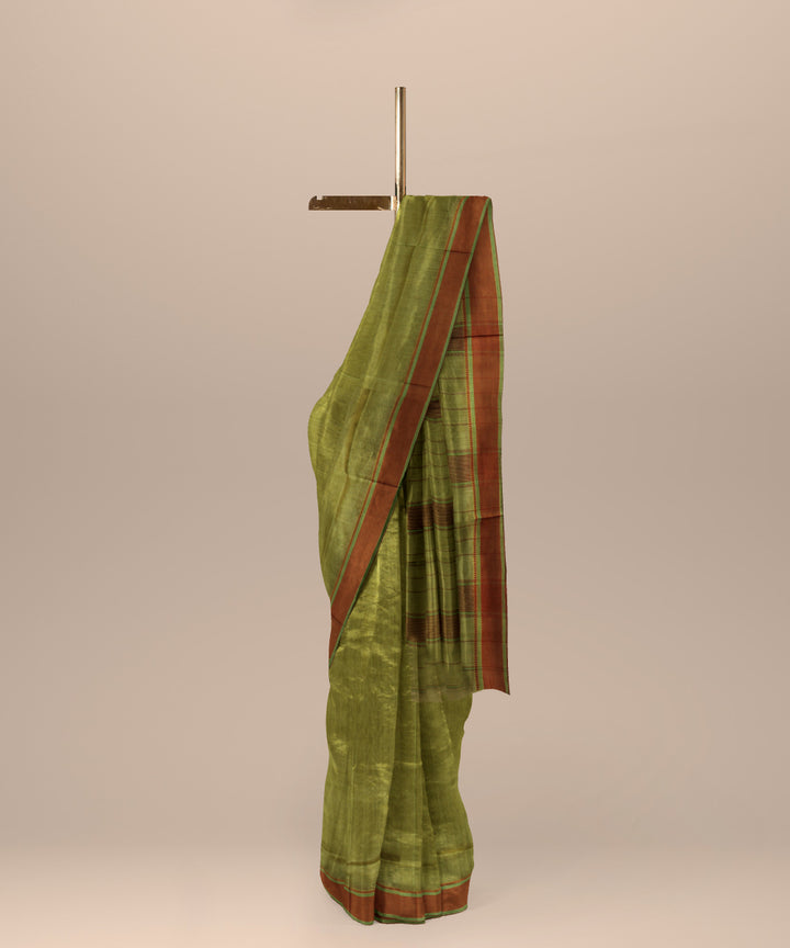 Olive handloom maheshwari cotton silk saree