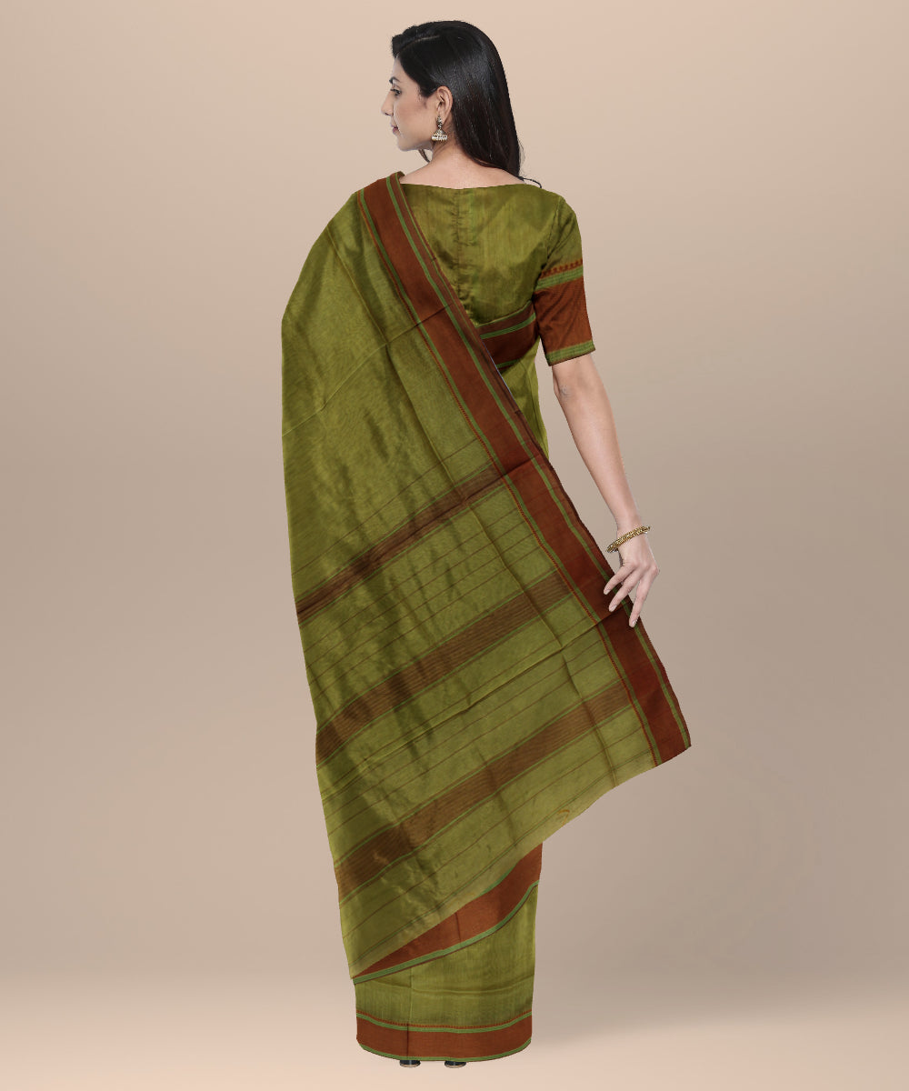 Olive handloom maheshwari cotton silk saree