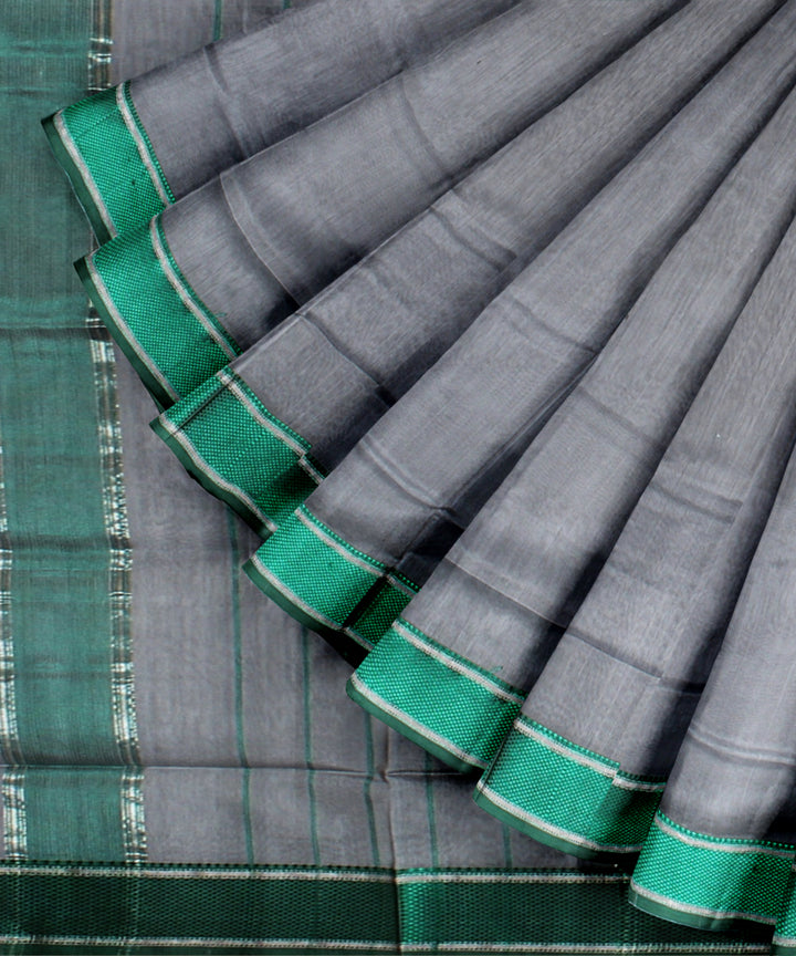 Grey maheshwari hanwoven cotton silk saree