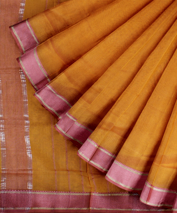 Orange handwoven cotton silk maheshwari saree