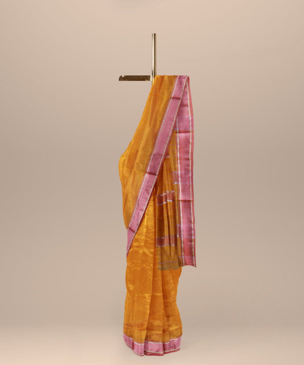 Orange handwoven cotton silk maheshwari saree