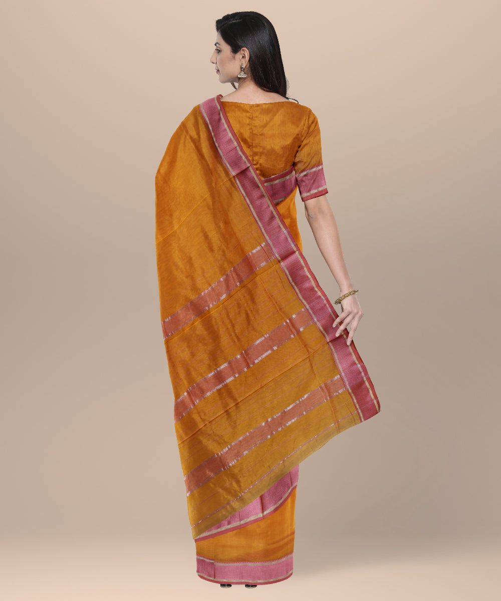 Orange handwoven cotton silk maheshwari saree