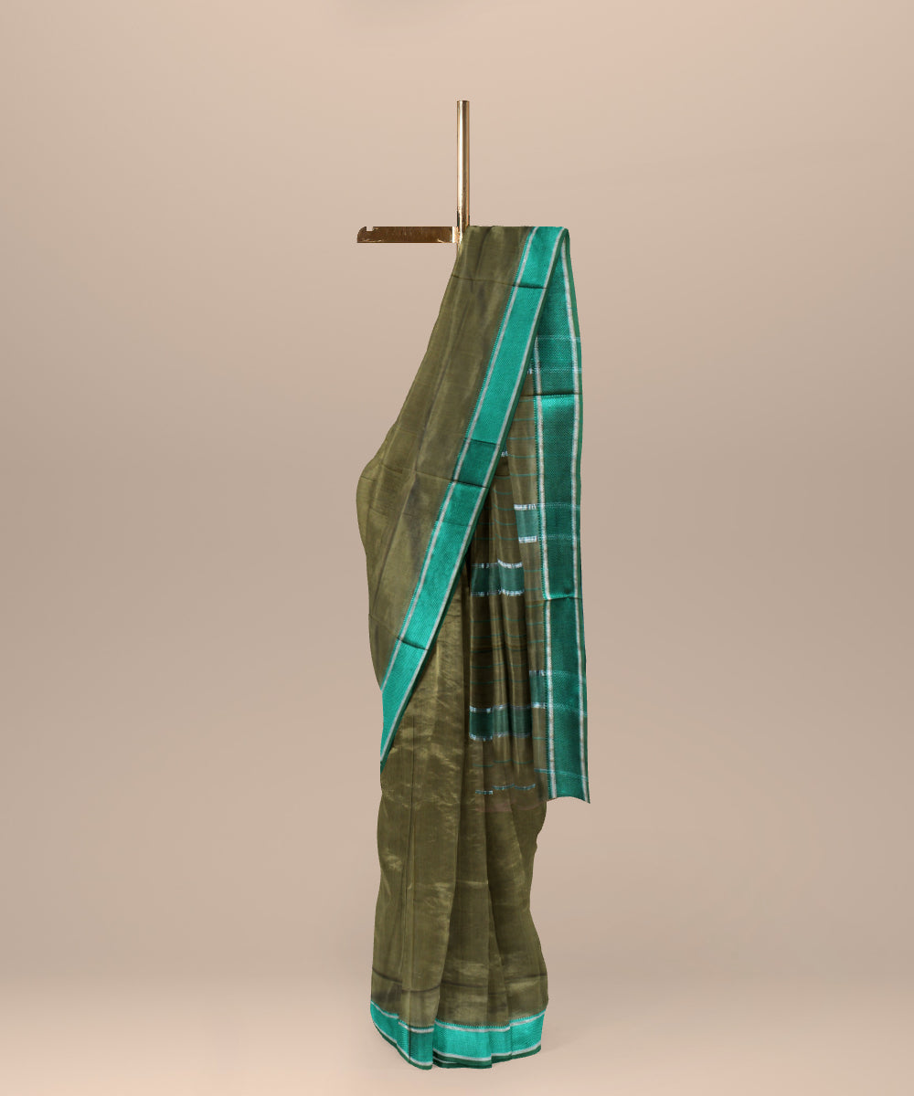 Olive green handloom maheshwari cotton silk saree