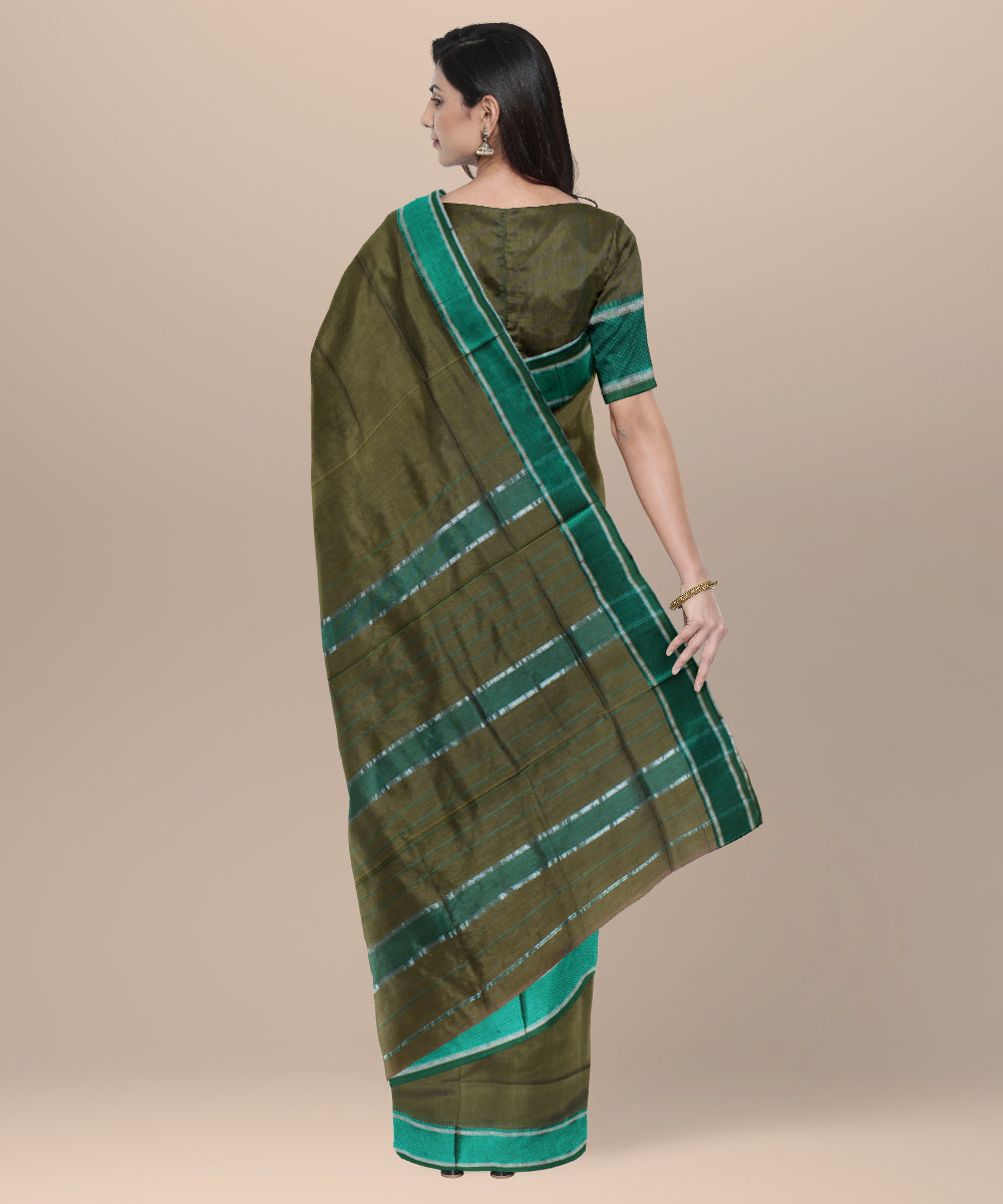 Olive green handloom maheshwari cotton silk saree