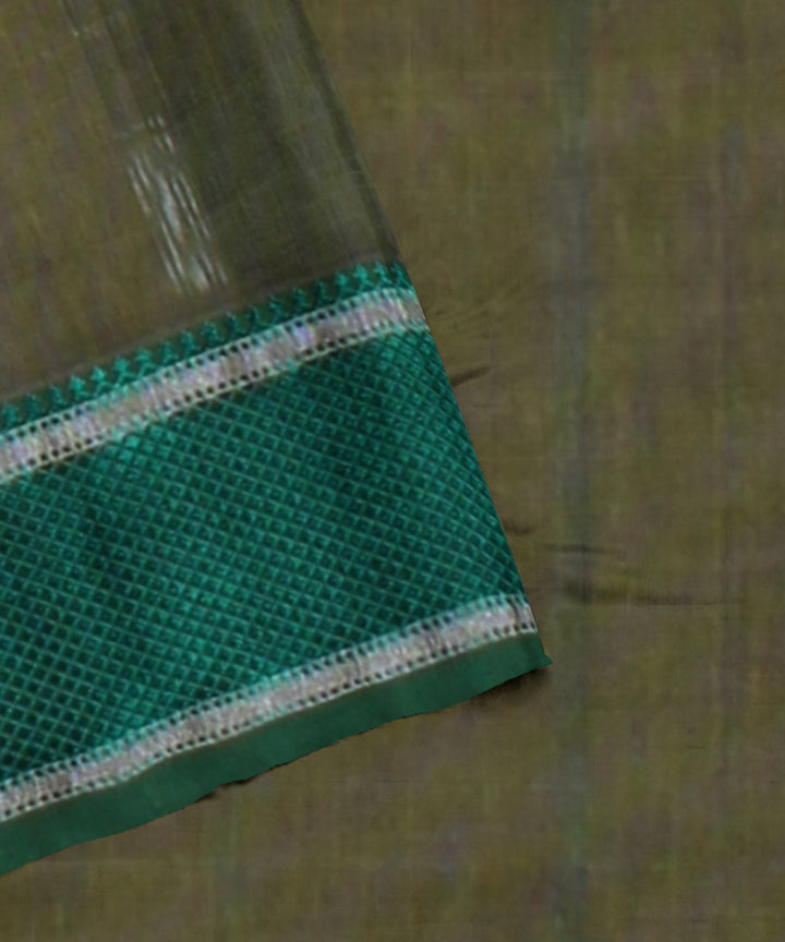 Olive green handloom maheshwari cotton silk saree