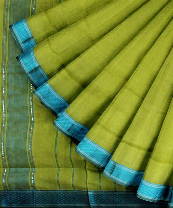 Lime green handloom maheshwari cotton silk saree