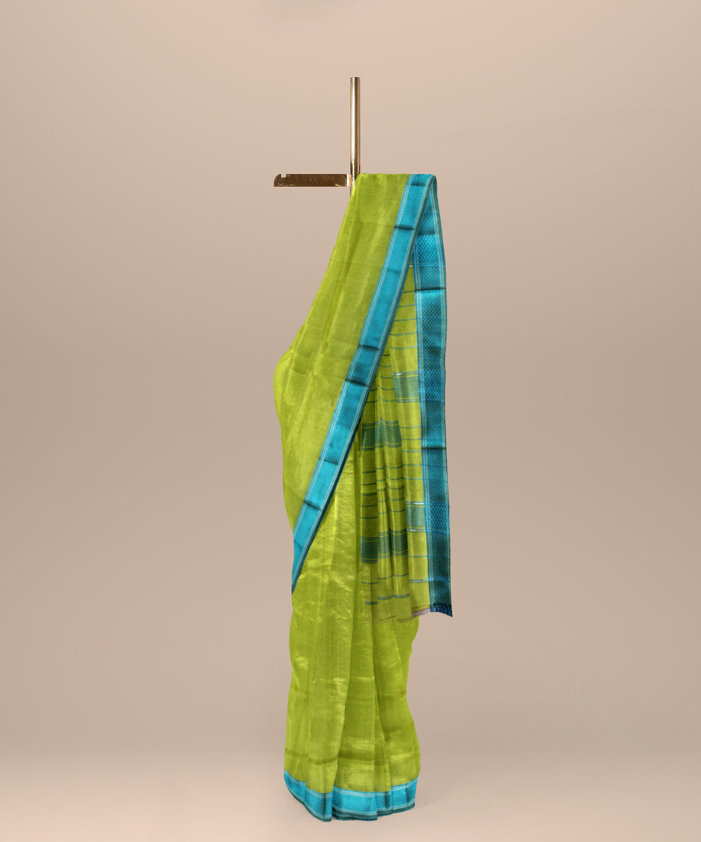 Lime green handloom maheshwari cotton silk saree