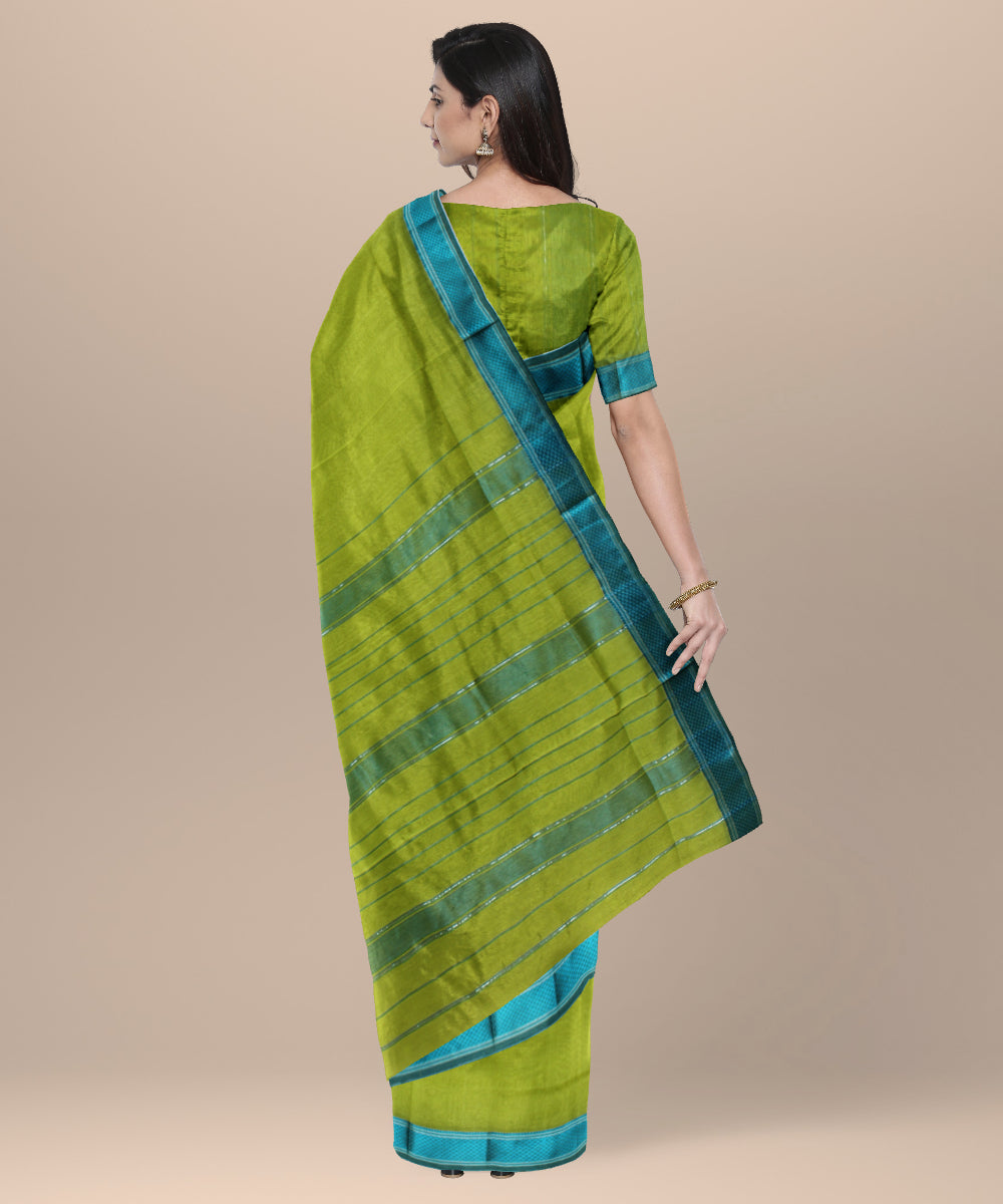 Lime green handloom maheshwari cotton silk saree