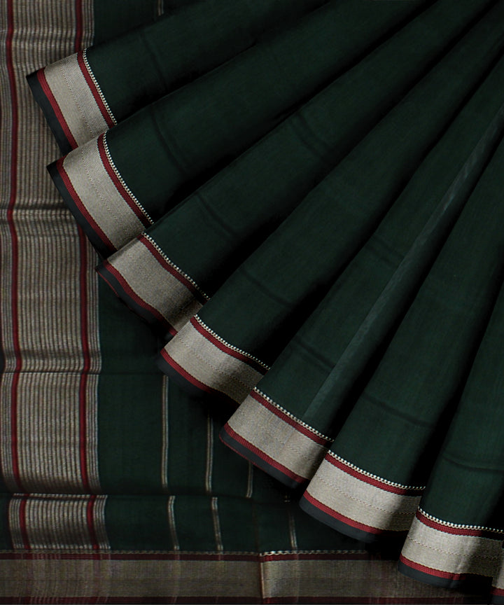 Dark green maheshwari handloom cotton silk saree