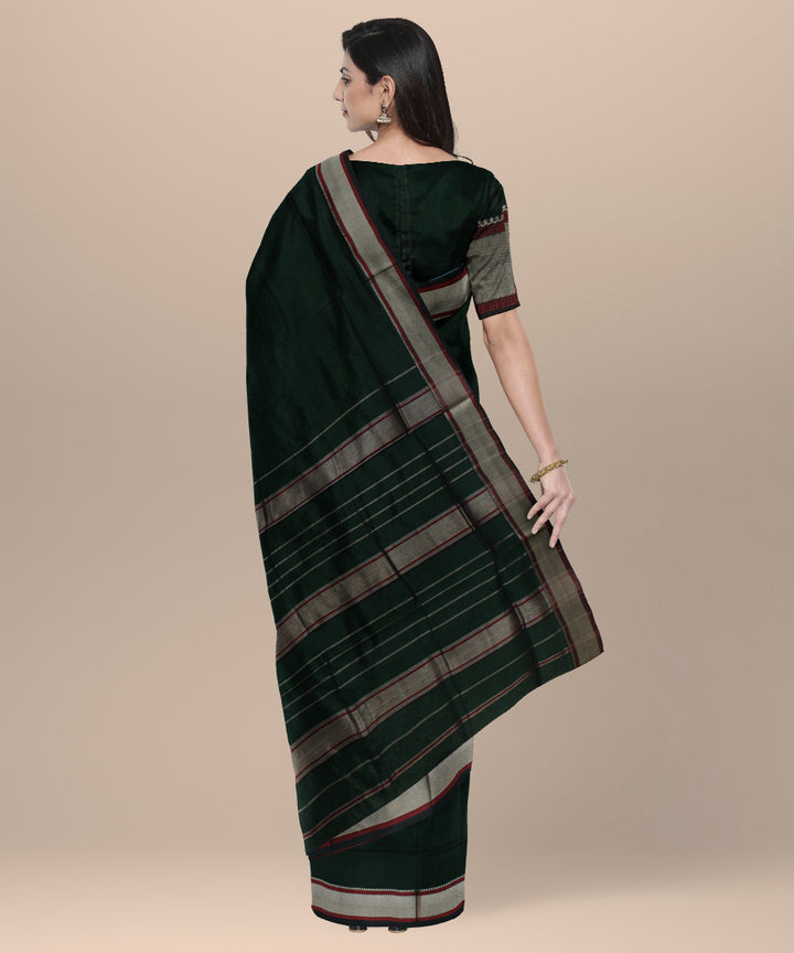 Dark green maheshwari handloom cotton silk saree