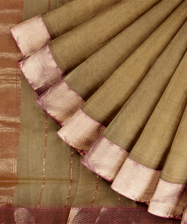 Beige maheshwari cotton silk handloom saree