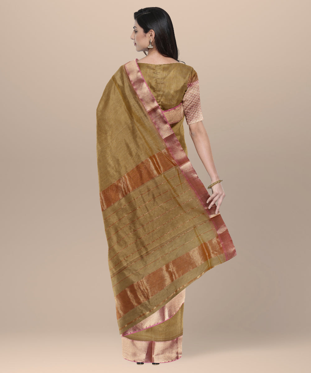 Beige maheshwari cotton silk handloom saree