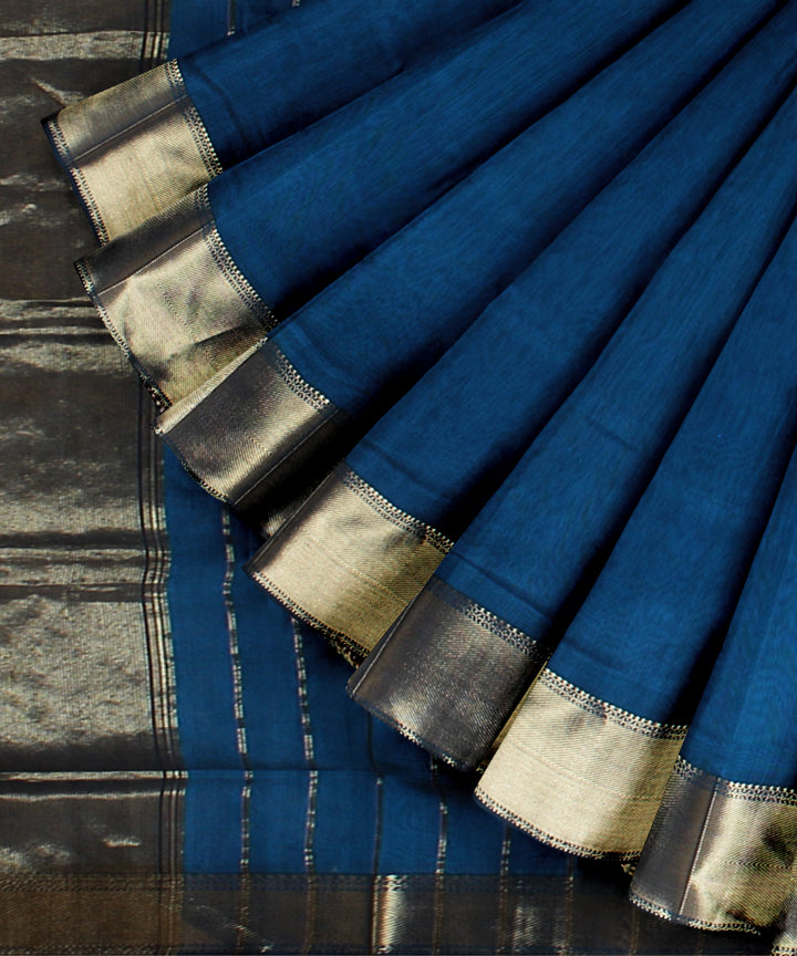 Teal maheshwari handloom cotton silk saree