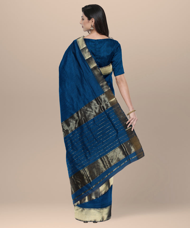 Teal maheshwari handloom cotton silk saree