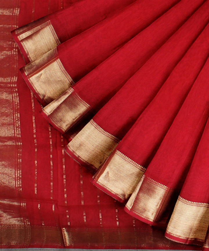 Red maheshwari handwoven cotton silk saree