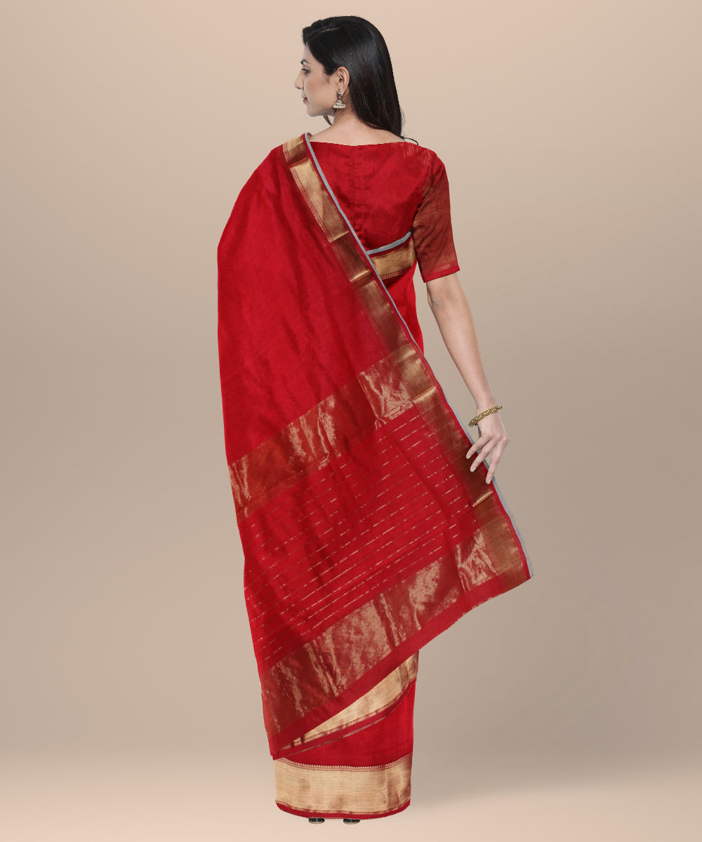 Red maheshwari handwoven cotton silk saree