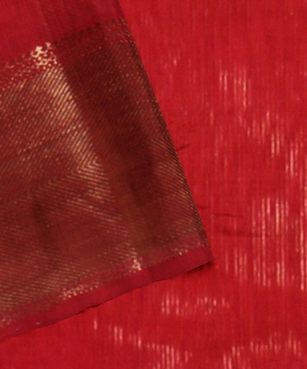 Red maheshwari handwoven cotton silk saree