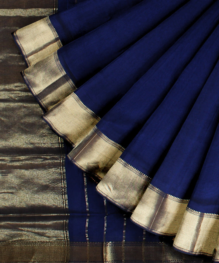 Navy blue handloom maheshwari cotton silk saree