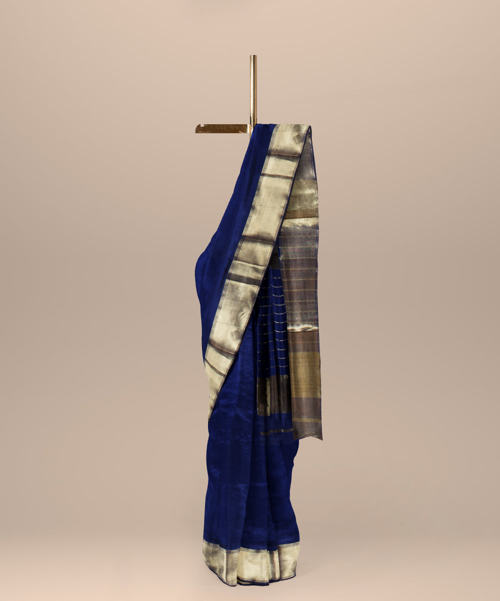 Navy blue handloom maheshwari cotton silk saree