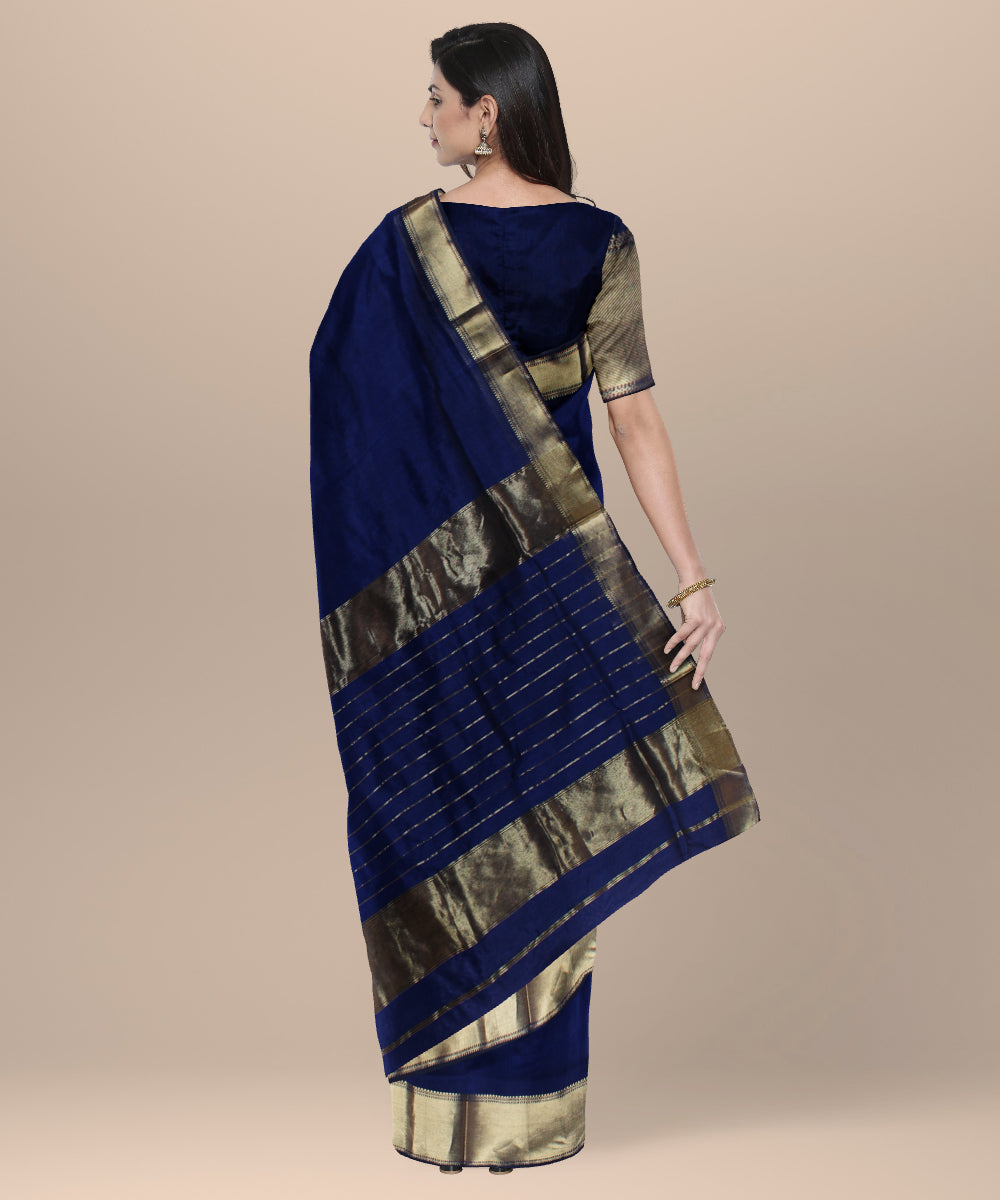 Navy blue handloom maheshwari cotton silk saree