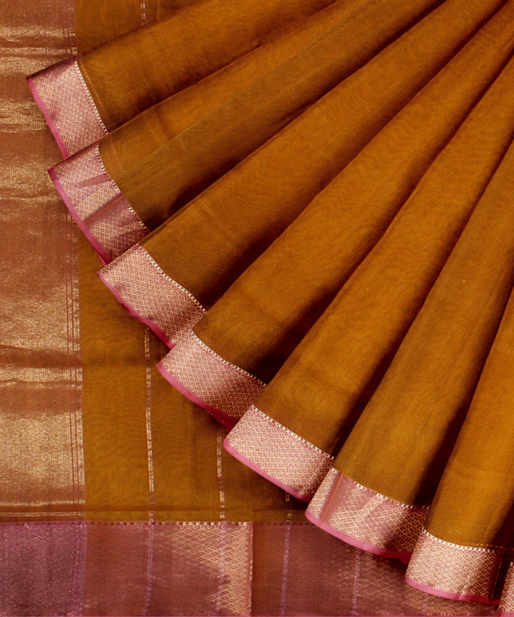 Orange handloom maheshwari cotton silk saree