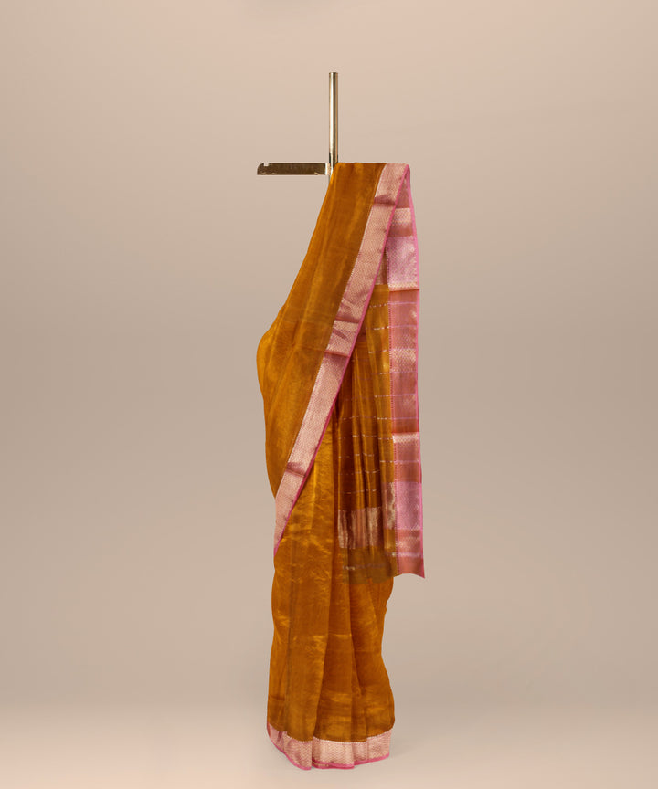 Orange handloom maheshwari cotton silk saree