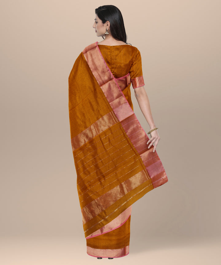 Orange handloom maheshwari cotton silk saree