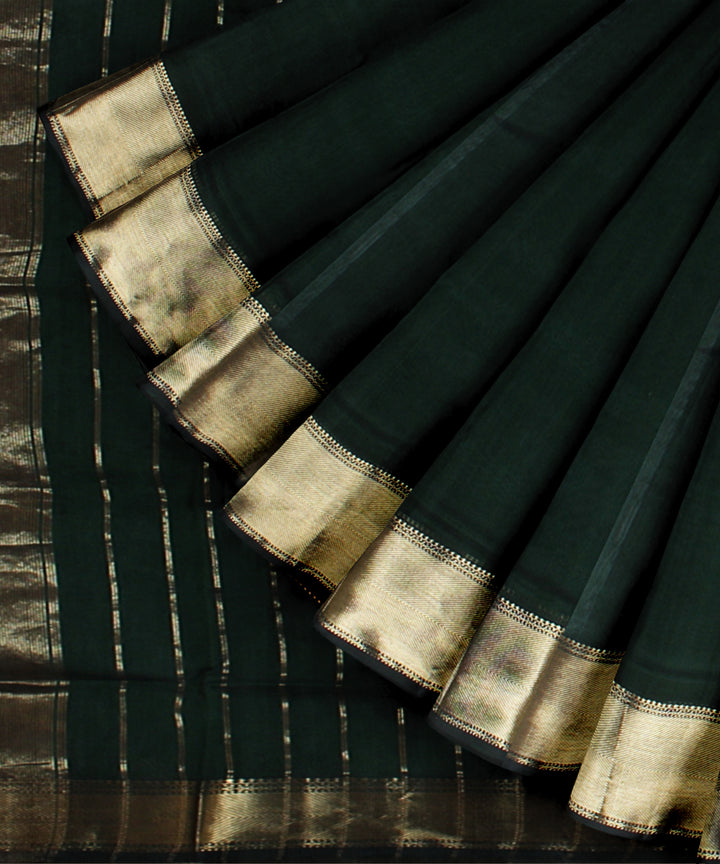 Dark green handloom maheshwari cotton silk saree