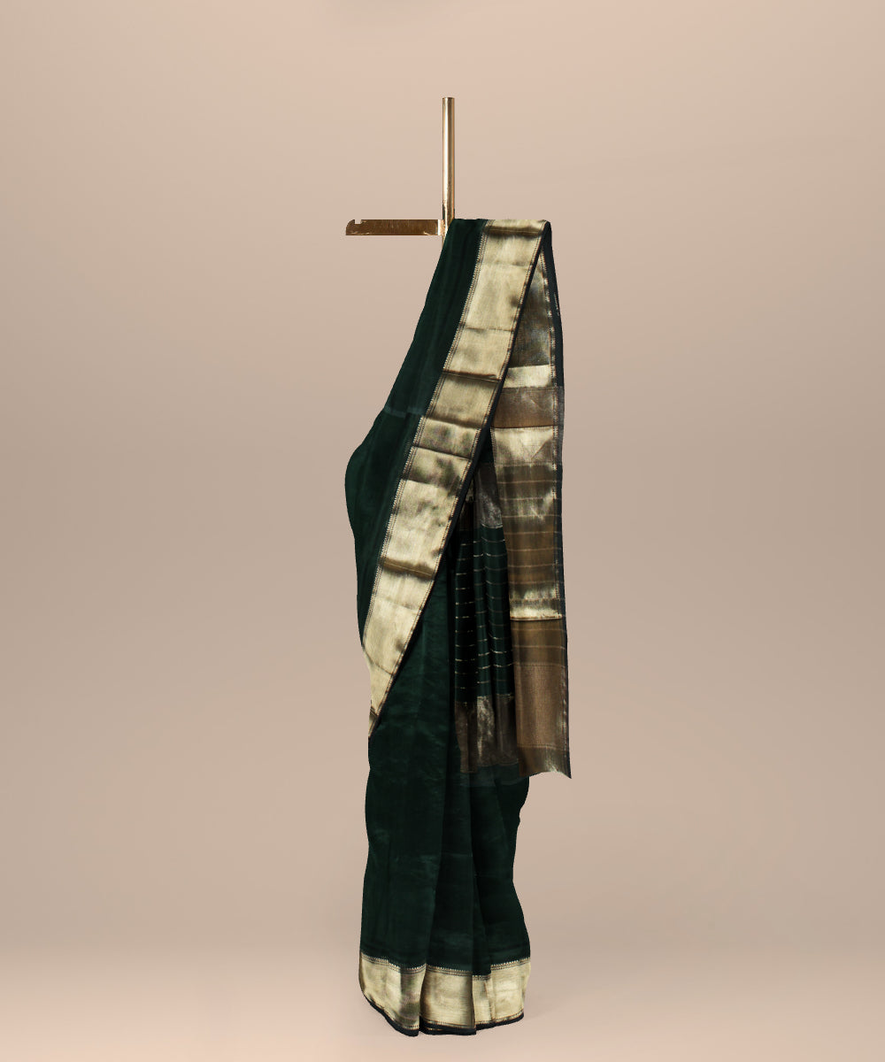 Dark green handloom maheshwari cotton silk saree