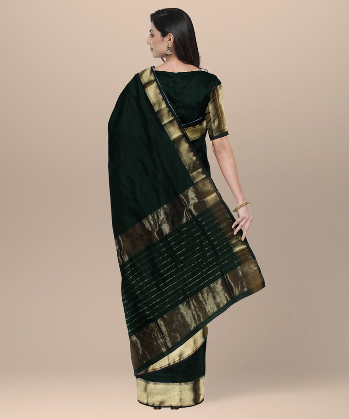 Dark green handloom maheshwari cotton silk saree