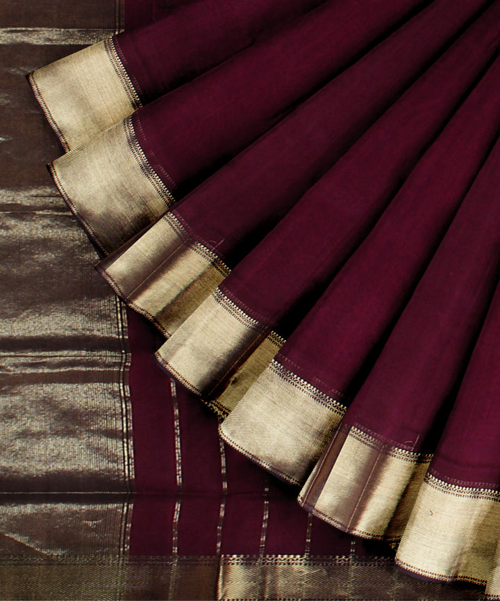 Wine maheshwari handloom cotton silk saree