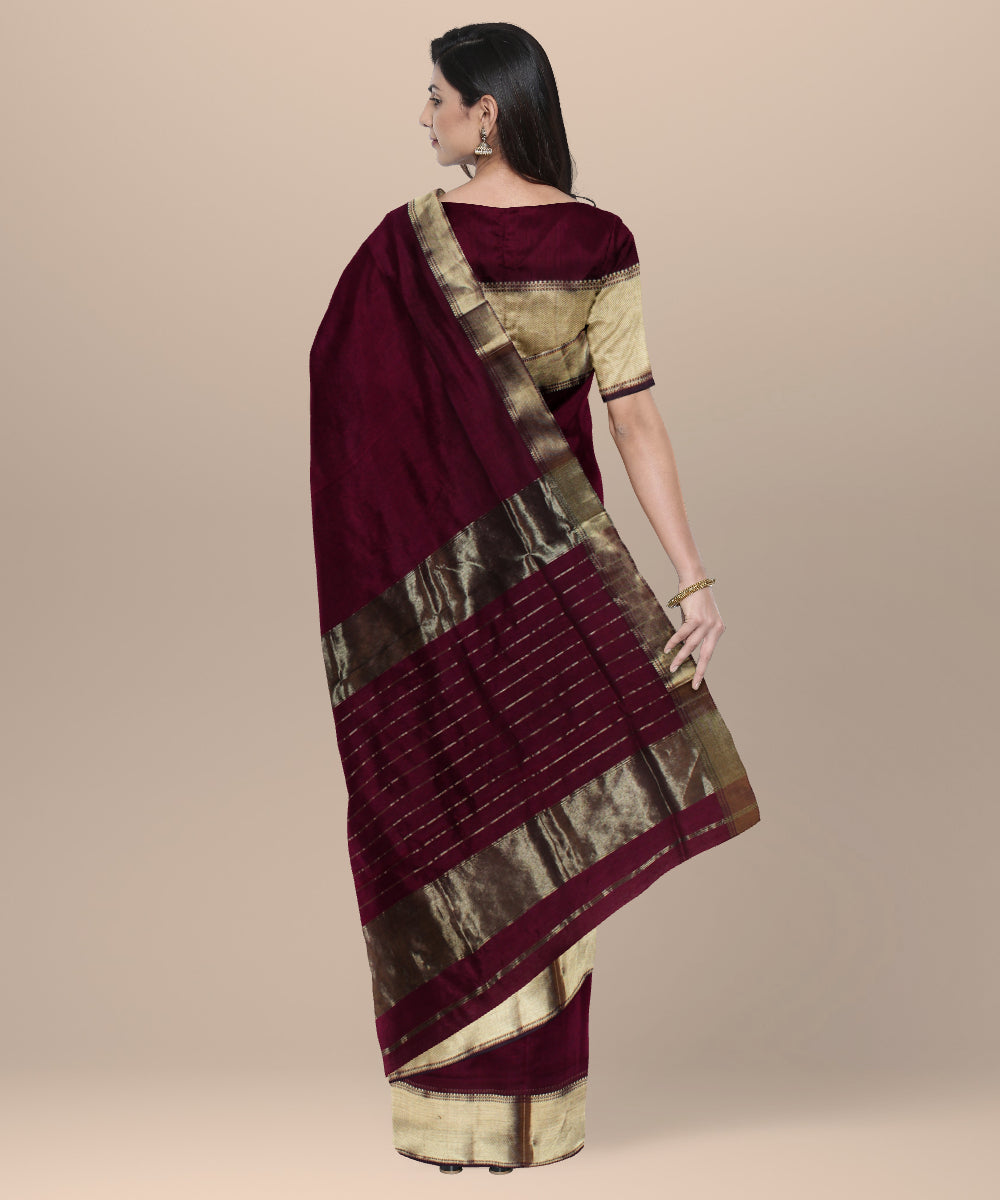 Wine maheshwari handloom cotton silk saree