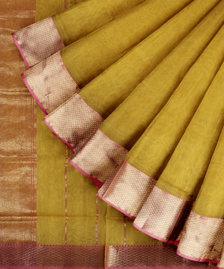 Yellow maheshwari cotton silk handloom saree