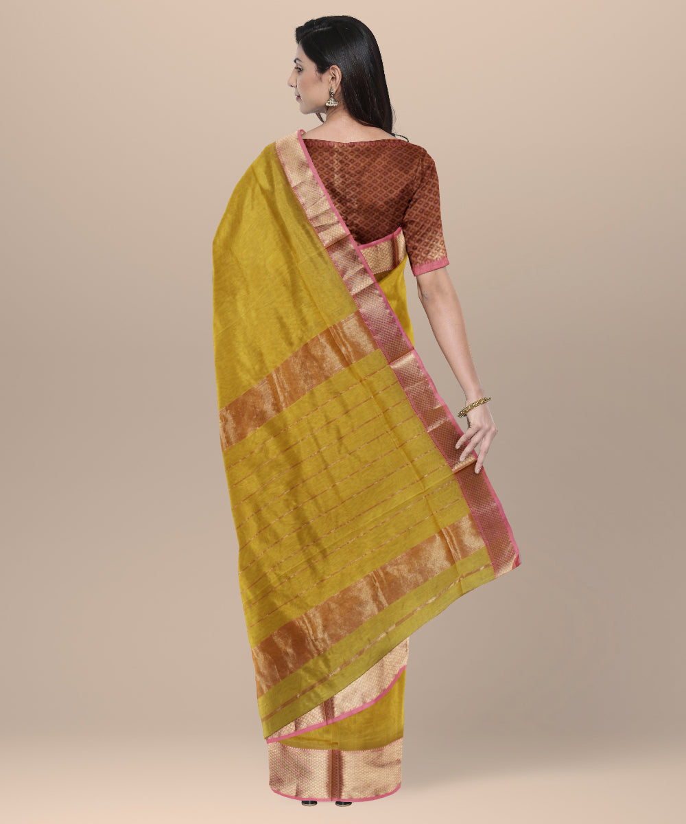 Yellow maheshwari cotton silk handloom saree