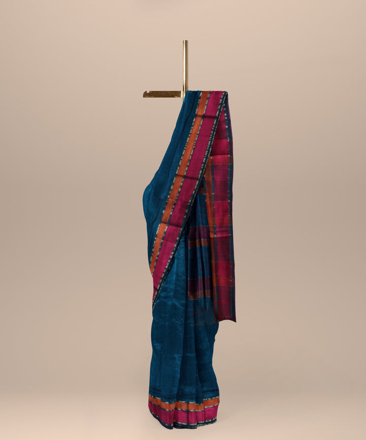 Teal pink handloom maheshwari cotton silk saree