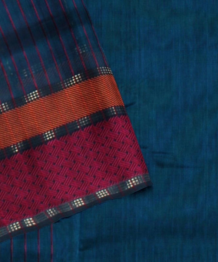 Teal pink handloom maheshwari cotton silk saree