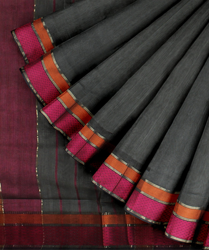 Grey pink handloom maheshwari cotton silk saree