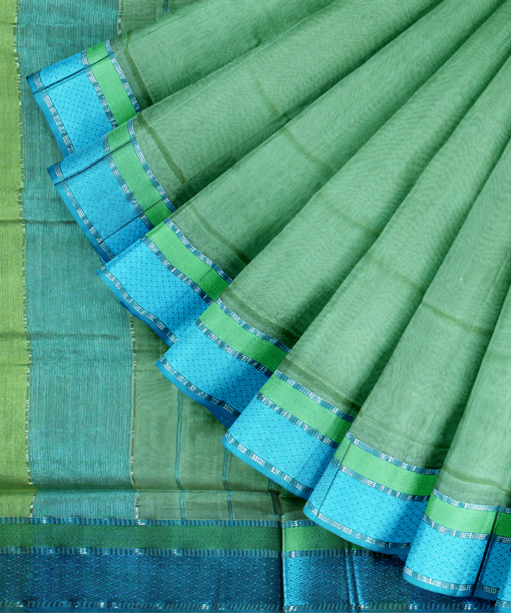 Lime green dark green handloom maheshwari cotton silk saree