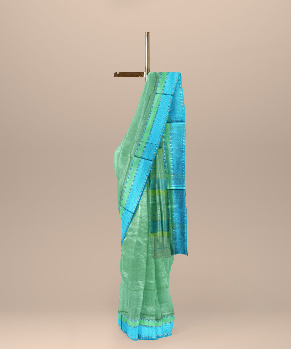 Lime green dark green handloom maheshwari cotton silk saree