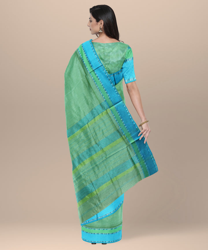 Lime green dark green handloom maheshwari cotton silk saree