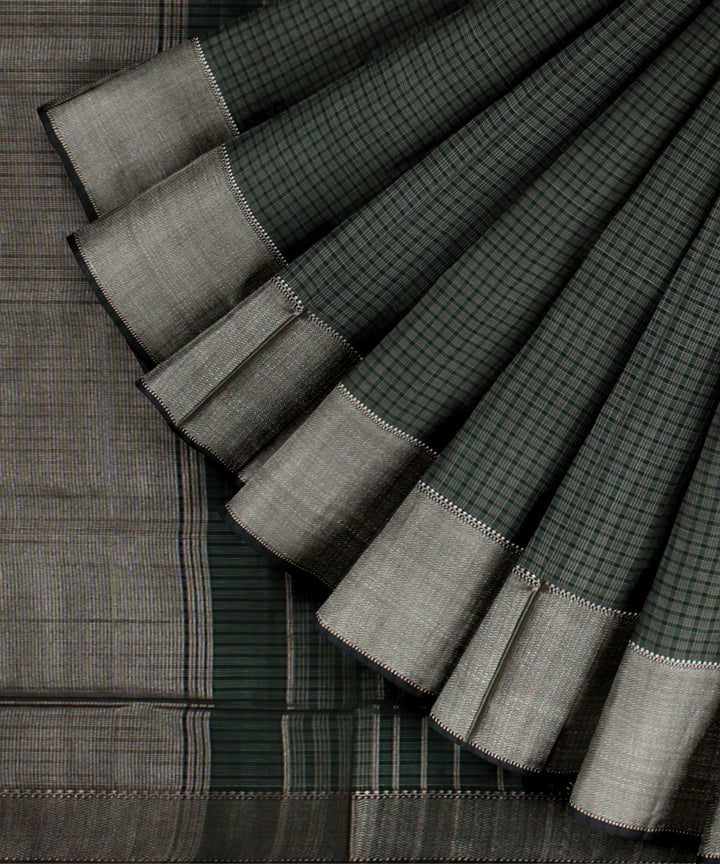 Dark green beige handloom maheshwari cotton silk saree